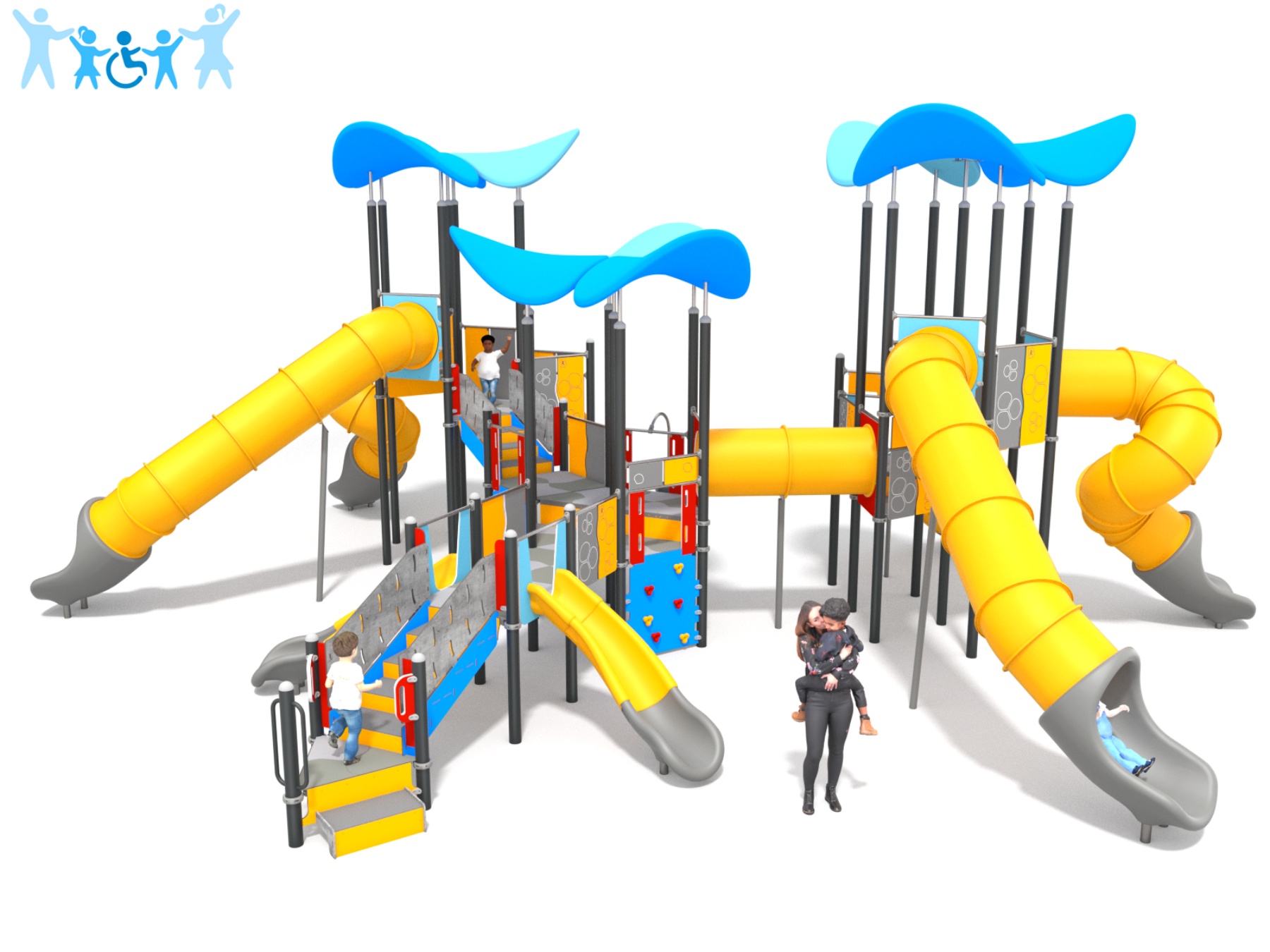 Inclusive Climbing Frame with 4 Tube Slides Morti Sport & Play Equipment